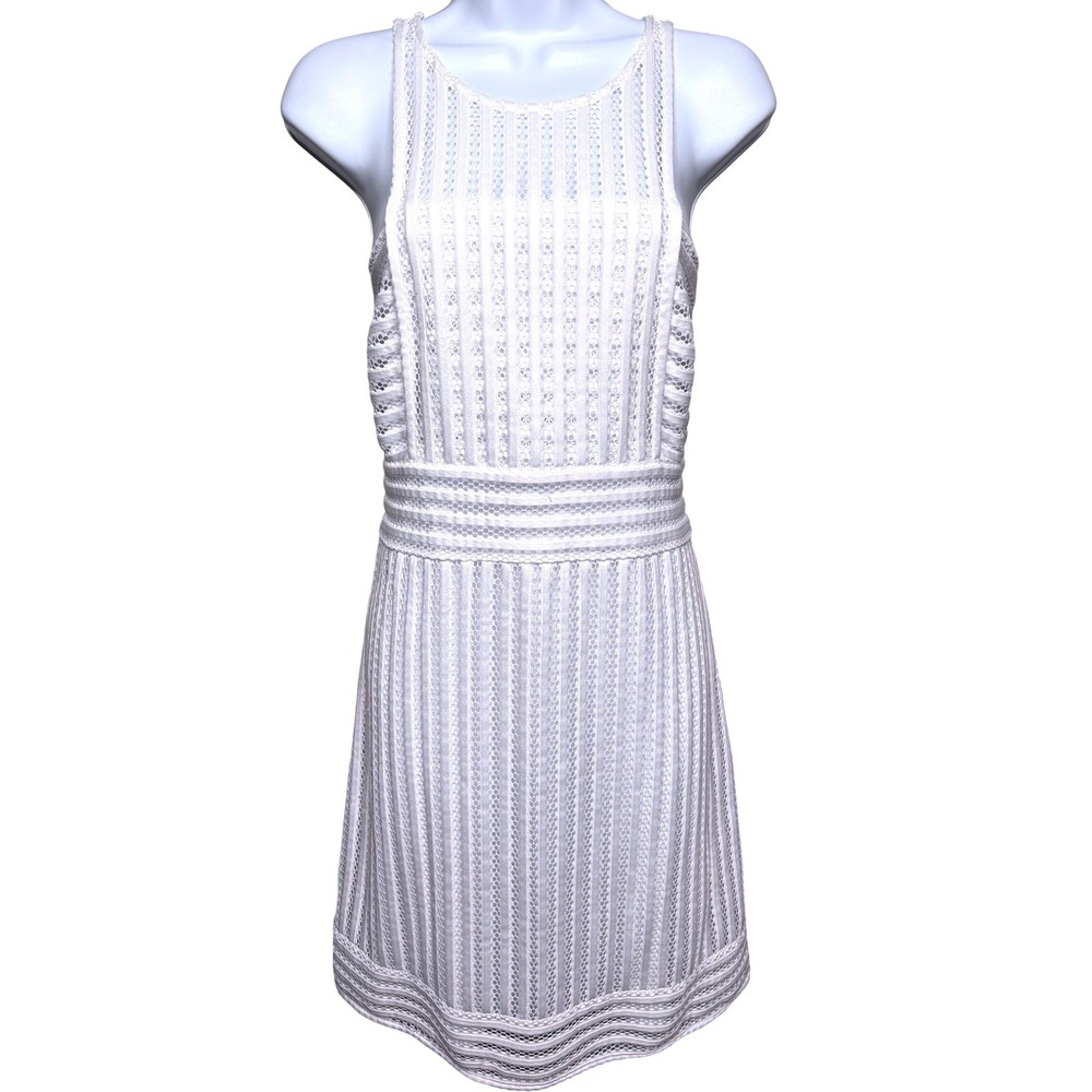 LILLY PULITZER Womens White Eyelet Lace High Neck Sheath Dress Sz L Resort Chic